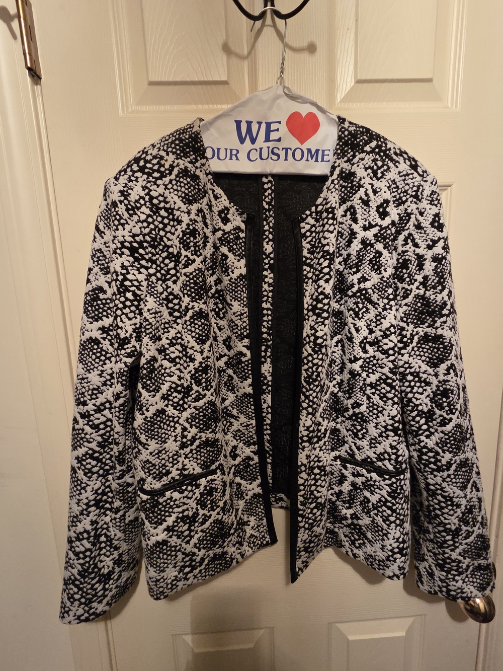 Kasper Black & White Textured Open-Front Blazer